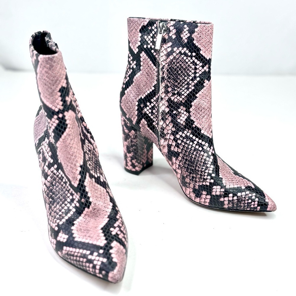Marc Fisher Lulani 2 ankle booties pink black snakeskin pointy toe zip 6.5